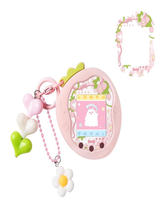 BUBBLELOGUS Strawberry Bubble Protective Case for Tamagotchi Uni, Soft TPU Silicone Cover with Faceplate & Charms Set, Anti-Scratch & Waterproof (Pink) - Image 1